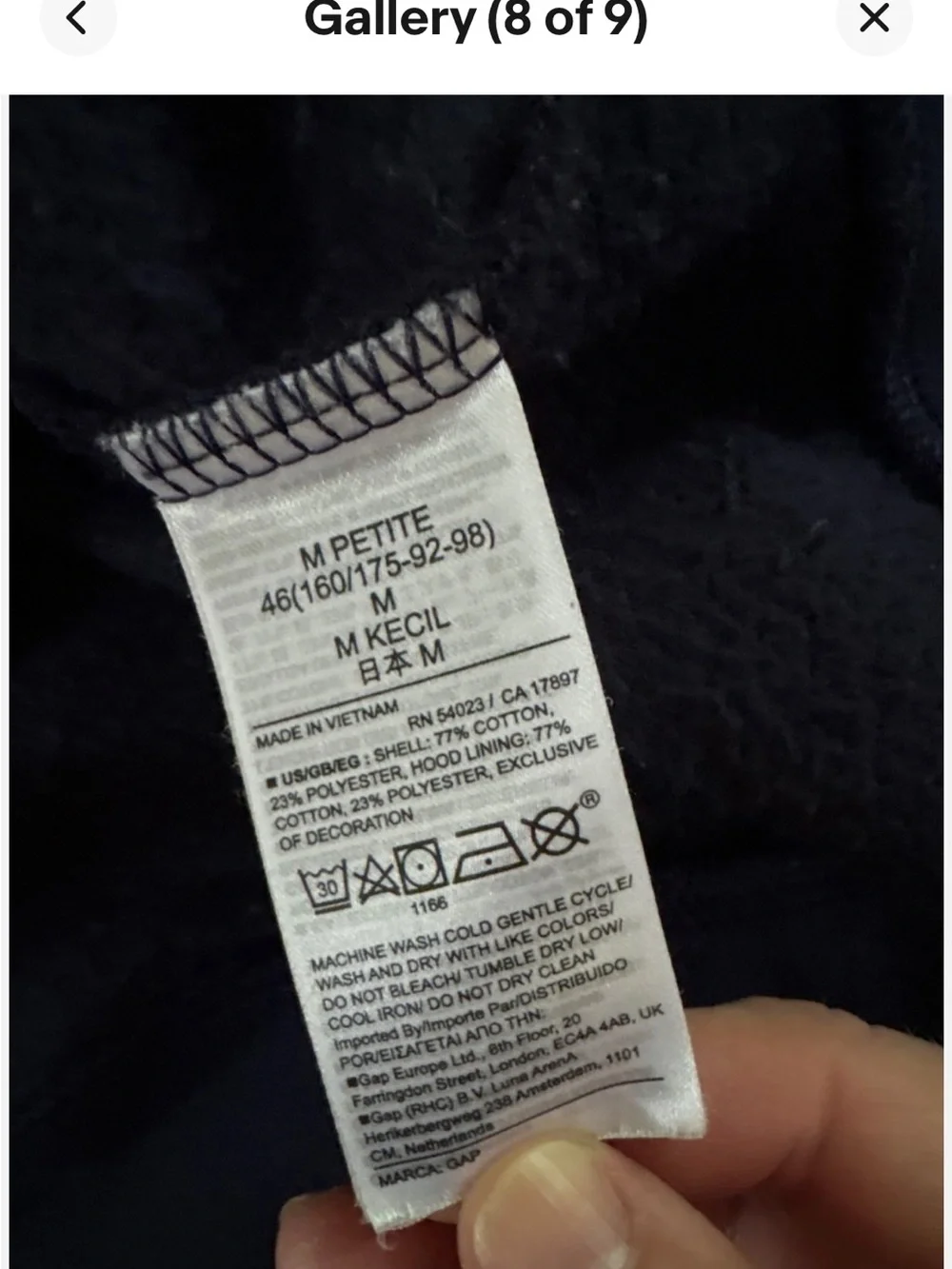 Women’s Vintage GAP Hooded Full Zip-Up Sweatshirt Navy  MEDIUM PETITE